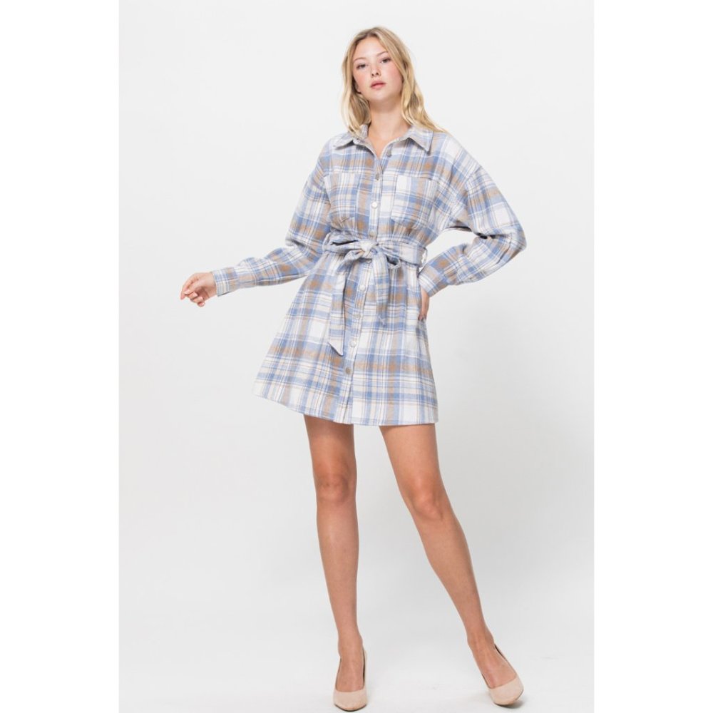 Blue Flannel Mini Dress